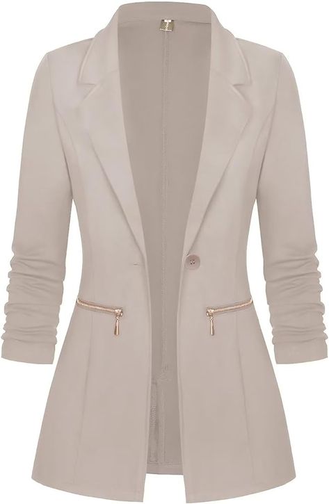 Genhoo Business Attire Lightweight Zip Pocket Soft Blazers Cardigans Open-Front Pink Medium at Amazon Women’s Clothing store Real Estate Attire, Plain Fashion, Work Attire Women, Closet Redo, Basic Blazer, Capsule Wardrobe Pieces, Color Plain, Open Blazer, Dressy Casual Outfits