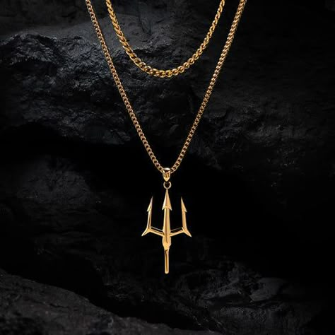 Cool Pendants For Men, Men’s Pendant, Trident Jewelry, Trident Necklace, Mens Pendant Necklace, Gold Pendants For Men, Poseidon Trident, Pendants For Men, Gold Necklace For Men