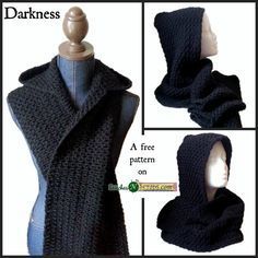 Darkness - free crochet hooded scarf pattern by Pia Thadani at Stitches 'n' Scraps More Bolero Haken, Crochet Hooded Scarf Pattern, Hooded Scarf Pattern, Crochet Hooded Scarf, Crochet Hood, Hooded Cowl, Crochet Cowls, Scarf And Hat, Mode Crochet