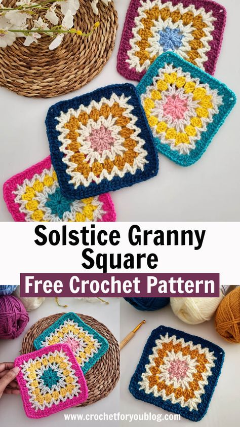 Crochet Granny Square One Color, Striped Granny Square, Granny Square Variations Crochet Blocks, Loose Granny Square Crochet, Multicolor Granny Square, 4 Inch Granny Square Free Pattern, Crochet Granny Patterns Free, Retro Granny Square Pattern, 5 Inch Granny Square Crochet