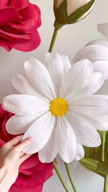 Giant Flowers Diy, Paper Daisy, Crepe Paper Flowers, Paper Flower Backdrop, Paper Flowers Craft, Diy Crafts Paper Flowers, Giant Flowers, Giant Paper Flowers, Paper Flower Tutorial