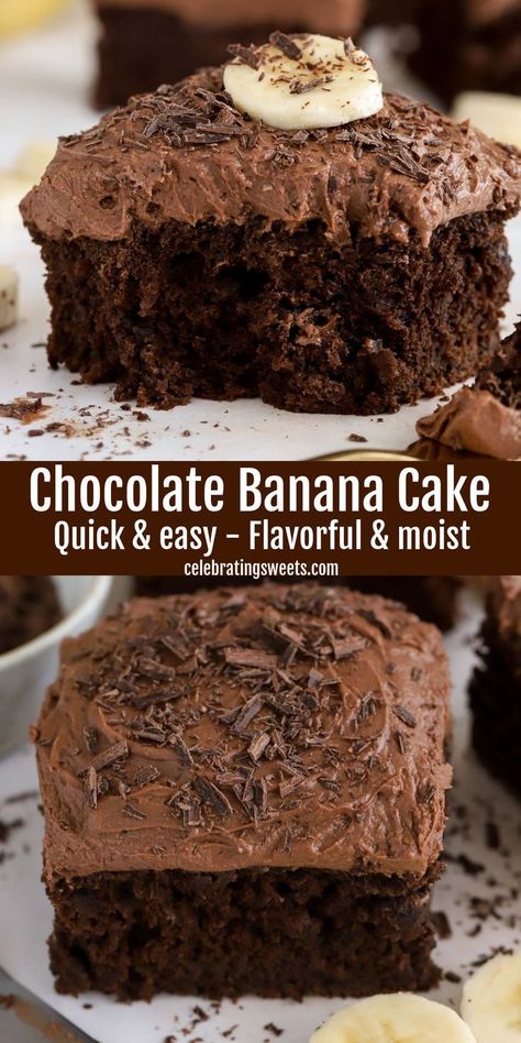 Banana Chocolate Chip Cake, Creamy Chocolate Frosting, Banana Cake Recipe Easy, Celebrating Sweets, Chocolate Banana Cake, Cocoa Cake, Banana Dessert Recipes, Banana Cake Recipe, Chocolate Chip Cake