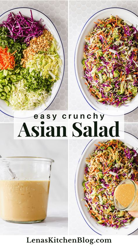 This Asian Salad comes together in 15 minutes and requires no cooking! It features a vibrant medley of crisp, colorful veggies and a creamy miso ginger dressing. With the addition of crunchy peanuts, it’s perfect as a refreshing side or a light main course. Asian Grain Salad, Miso Chicken Salad, Best Asian Salad Recipe, Pasta Salad Asian, Quinoa Kale Salad Recipes, Easy Asian Salad, Salad With Miso Dressing, Miso Salad Dressing, Miso Salad