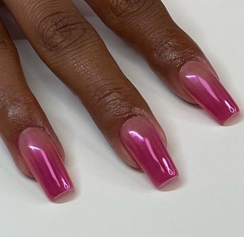 Pink Chrome Nails, Lipstick Nails, Hot Pink Nails, Pink Chrome, French Tip Acrylic Nails, Pink Acrylic Nails, Birthday Nails, Fabulous Nails, Dream Nails