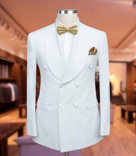 Double Breasted Off White Tuxedo Suit For Men Introducing our Men's Off White Double-Breasted Tuxedo Suit, a classic choice for a touch of timeless style. This tuxedo features a stylish double-breasted jacket and well-fitted trouser, making it perfect for weddings, galas, or any formal event. The shawl lapel adds an extra touch of sophistication to your look. Stand out effortlessly at any gathering with this iconic off white tuxedo made with cotton fabric, showcasing timeless elegance. Upgrade y Mens White Tuxedo, Off White Tuxedo, White Tuxedo Wedding, Tuxedo Suit For Men, Mens Shawl, White Tuxedo Jacket, Maroon Suit, Prom For Guys, White Tux