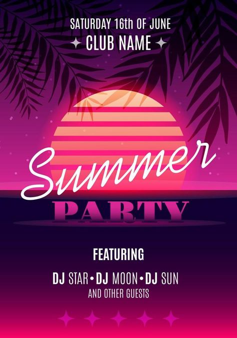 Summer Party poster design. Music party flyer artwork template Party Advertising Design, Poster Design Music, Summer Party Poster, Party Advertising, Party Poster Design, Summer Party Flyer, Poster Design Ideas, Summer Poster, Poster Drawing