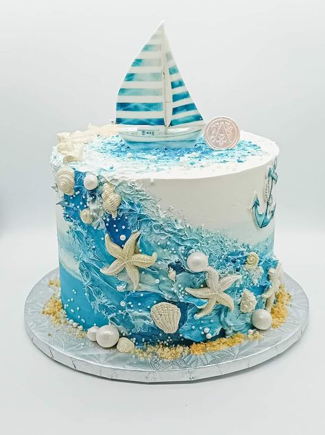 Beach Theme Desserts, Nautical Cakes, Fisherman Cake, Beach Birthday Cake, Seashell Cake, Sea Cake, Beach Cake, Ocean Cakes, Nautical Cake