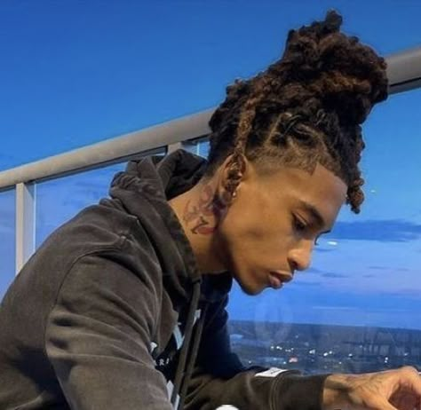 Dread Hairstyles For Men With Color, Dread Head With Tattoos, Temp Fade Dreads, Full Head Of Locs Men, Dreadheads With Tattoos, Dudes With Dreads, Loc Hairstyles Men, Men Dread Styles, Men With Locs