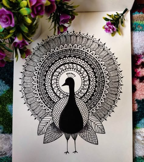 Peacock Drawing Mandala Art, Peacock Mandala Art Design, Doodle Art Birds, Mandala Art Of Peacock, Peacock Zentangle Art, Peacock Drawing Pencil Sketch Beautiful, Peacock Mandala Art Easy, Peacock Doodle Art, Peacock Drawing Mandala