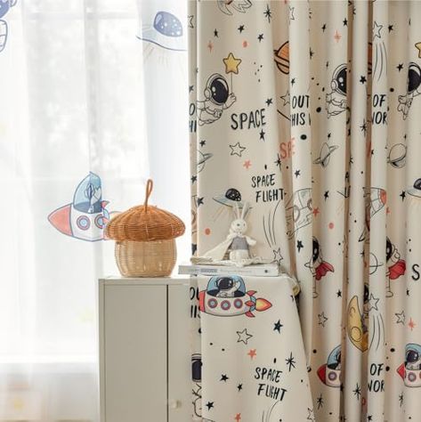 Space Themed Curtains, Outer Space Nursery Decor, Outer Space Room For Boys, Space Theme Toddler Room, Outer Space Bedroom Boys, Astronaut Nursery Theme, Boys Room Space Theme, Space Room For Boys, Kids Space Room