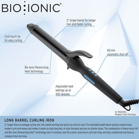 Long Barrel Curling Iron 1.25' NanoIonic MX - Bio Ionic | Sephora Bio Ionic Curling Iron, Big Barrel Curling Iron, Modern Curls, Long Barrel Curling Iron, Hair Waver Iron, Wand Curler, Hair Dryer Set, Style Long Hair, Wand Curling Iron