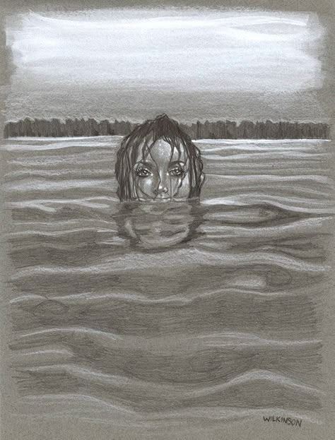 Head Poking Out Of Water, Head Above Water Art, Head In Water Drawing, Head In Water Tattoo, Girl In Tub Drawing, Head Above Water Drawing, Person Coming Out Of Water, Head Above Water Tattoo, Head In Water