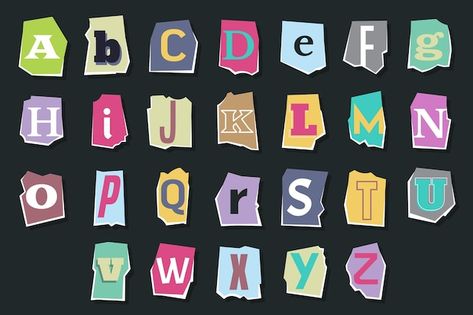 Letter Alphabet Aesthetic, Alphabet Printables Aesthetic, Scrapbook Lettering Alphabet, Scrapbook Letters Canva, Printable Alphabet Letters Aesthetic, Ransom Letter Alphabet, Ransom Note Aesthetic, Ransom Letter Aesthetic, Letters Aesthetic Alphabet