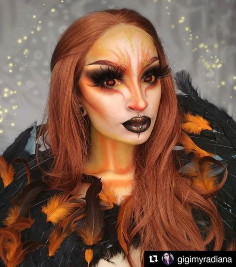 Phoenix  Halloween Makeup Body Painting Art Idea From  @gigimyradiana   Will you try it??  Tag your friend who'll love this!   Follow @halloweencolor for Daily Creative Halloween Ideas Tag us @halloweencolor & #halloweencolor to get featured!    #halloweenmakeup #Halloween #halloween2018 #halloweenmakeupideas #halloweenspirit #halloweencostume #halloweenwitch #halloweenzombie #isithalloweenyet #zombiemakeup #Skeletonmakeup #bodypainting #halloweenmakeuptutorial #sfxmakeup #makeupartist #makeuppa Face Halloween Makeup, Phoenix Makeup, Body Painting Art, Dragon Makeup, Haunted Ship, Phoenix Costume, Fire Makeup, Face Awards, Fire Fairy