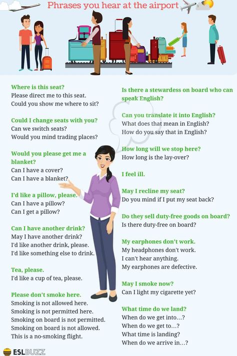 Common Phrases You Hear at The Airport 14 English Conversation For Kids, English Poster, Speaking Activities English, English Conversation Learning, English Collocations, Travel English, English Conversation, English Learning Spoken, Conversational English