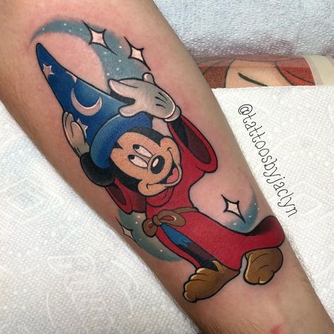 Sorcerer Tattoo, Sleeve Leg Tattoo, Disney Tattoos Mickey, Fantasia Tattoo, Pixar Tattoos, Mickey Tattoos, Mickey Sorcerer, Mickey Mouse Sorcerer, Fantasia Mickey Mouse