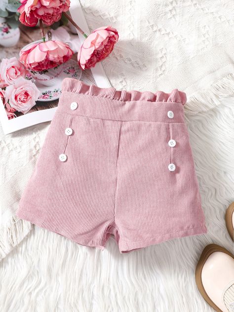 Toddler Girls Frill Trim Double Button Shorts Button Shorts, Toddler Girl Shorts, Girl Shorts, Toddler Girl Outfits, Girls Clothing, Amazing Products, Toddler Girls, Dusty Pink, No Frills