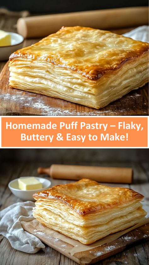 🥐✨ Want to make bakery-quality puff pastry at home? This Homemade Puff Pastry recipe is incredibly flaky, buttery, and surprisingly easy to prepare! Made with just a few simple ingredients, this dough is perfect for croissants, tarts, turnovers, and savory appetizers!

✨ Skip store-bought & enjoy the magic of homemade puff pastry!

📌 Save this recipe now & bake delicious, golden pastry from scratch!

#HomemadePuffPastry #FlakyAndButtery #BakingFromScratch #PastryLovers #EasyBakingRecipes #GoldenLayers #ButteryGoodness #CroissantDough #BakingTips #HomemadeTreats Classic Puff Pastry, Home Made Puff Pastry, Homemade Puff Pastry, Puff Pastry Recipe, Gourmet Appetizers, Savory Appetizers, Pastry Recipe, Homemade Pastries, Savory Appetizer