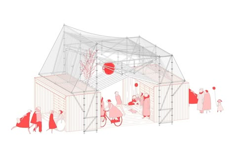 Gallery of A Scaffolding System for a Temporary Facility / Peris+Toral.arquitectes - 14 Temporary Architecture, Henning Larsen, Concept Diagram, Renzo Piano, Architecture Graphics, Architecture Rendering, Diagram Architecture, Architecture Illustration, Scaffolding