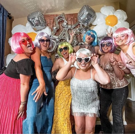 Last disco bachelorette party but make it shiny and color themed Bachelorette Wigs, Wig Bachelorette Party Ideas, Colorful Bob, Last Disco Bachelorette Party, Flat Bangs, Disco Bachelorette Party, Bachelorette Sunglasses, Disco Bachelorette, Bachelorette Party Themes