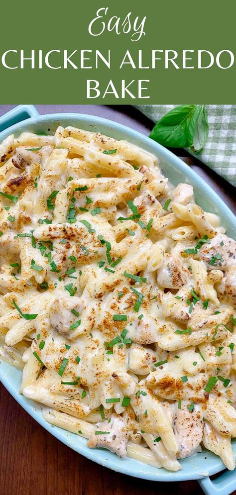 Chicken Alfredo Bake Easy Dinner Recipes Alfredo, Rigatoni Chicken Alfredo, Bake Chicken Alfredo Pasta, Chi Ken Alfredo Pasta, Chicken Alfredo Hotdish, Baked Chicken Alfredo Pasta Recipes, Make Ahead Chicken Alfredo Casserole, Large Batch Chicken Alfredo, Three Cheese Chicken Alfredo Bake