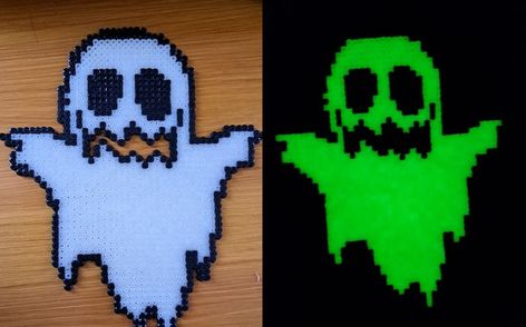 Halloween Perler Bead Glow Ghost for Halloween Ghost Perler Beads, Halloween Perler Bead Patterns, Hama Beads Halloween, Halloween Perler, Ghost For Halloween, Bead Templates, Hama Mini, Pixels Art, Perler Ideas