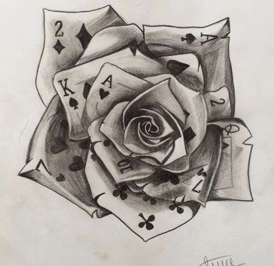 8-3-5-6winning ✋ Rose And Cards Tattoo, Card Rose Tattoo, Playing Card Drawing Ideas, Cards Drawing Poker, Queen Of Spades Card Tattoo, Poker Cards Drawing, Wild Card Tattoo, Chicano Butterfly, Chicana Art Drawing