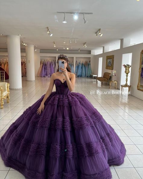 Dark Purple Quincenera Dresses, Dark Purple Debut Gown, Dark Purple 15 Dresses Quinceanera, Quince Dresses Dark Purple, Quince Dark Purple, Plum Quinceanera Dresses, Quinceanera Dresses Dark Purple, Dark Purple Princess Dress, Violet Quinceanera Dresses