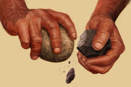 two hands striking stones together to make stone flakes Early Humans Tools, Prehistoric Humans, Grassy Plains, Pre History, Cool History, Flint Knapping, Stone Tools, Early Humans, Human Evolution