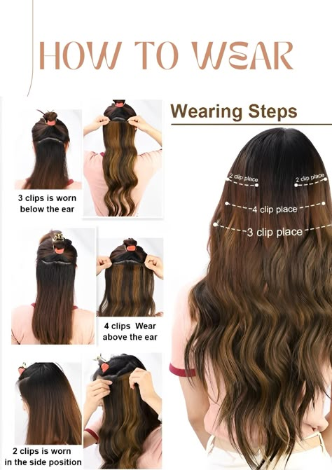 Moresoo clip in hair, 100% remy human hair, 7pcs/set, 120g, to meet your full head needs.🔥 How To Do Clip In Hair Extensions, How To Clip In Hair Extensions, How To Blend Clip In Hair Extensions, Hair Extension Placement, How To Put In Hair Extensions Clip In, Braids With Clip In Extensions, Where To Place Clip In Hair Extensions, How To Put In Clip In Hair Extensions, How To Put In Clip In Hair Extensions Tutorials