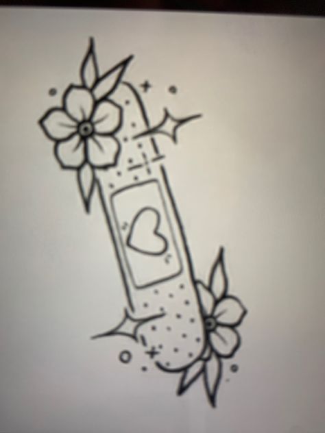 Band Aid Tattoo Aesthetic, Bandage Tattoo Ideas, Band Aid Knee Tattoo, Band Aid Tattoo Design, Band Aid Flower Tattoo, Band Aid Drawing, Band Aid Tattoo, Bandage Tattoo, Minimal Tattoo Designs