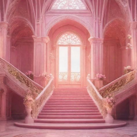 Princess Staircase, Staircase Slide, Pink Victorian, Pink Castle, Pink Palace, Throne Room, Ballet School, Dream Mansion, Fantasy Background