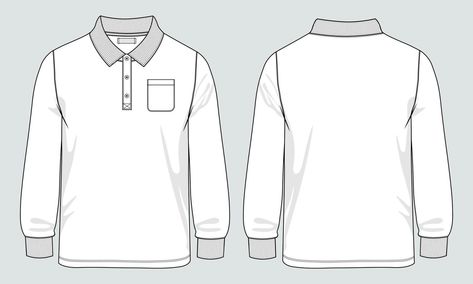 Long sleeve Polo shirt with pocket technical fashion flat sketch vector illustration template front and back views. Fashion Flat Sketch, Shirt Sketch, Illustration Template, Selling Photos Online, Shirt With Pocket, Flat Sketches, Shirt Illustration, Cafe Logo, Polo Long Sleeve