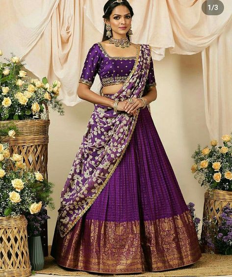 Lehenga Saree Design, Simple Lehenga, Half Saree Lehenga, Simple Saree Designs, Long Gown Design, Traditional Blouse Designs, Lehenga Designs Simple, Latest Model Blouse Designs, Half Saree Designs