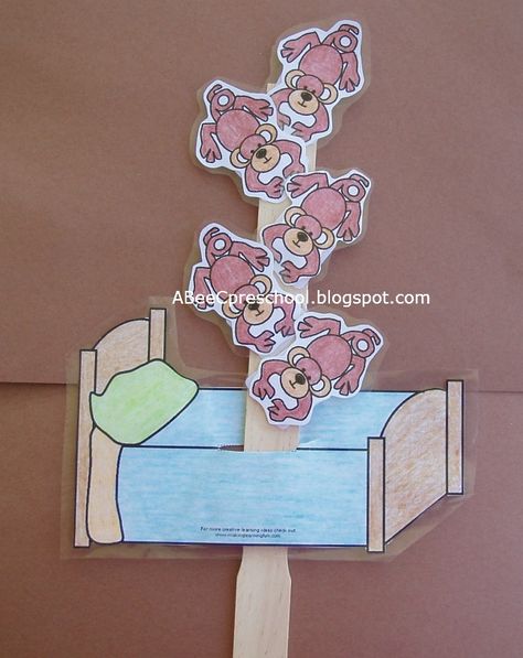 A, Bee, C, Preschool: 5 Monkeys Jumping on the Bed Nursery Rhyme Crafts, Monkeys Jumping On The Bed, 5 Little Monkeys, Jumping On The Bed, Monkey Jump, Monkey Crafts, Exacto Knife, Five Little Monkeys, Finger Plays