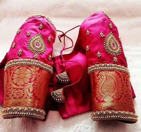 Simple Wedding Blouse Designs, Books Embroidery, Blouse Designs Aari Work, Embroidery Books, Pink Blouse Designs, Mirror Work Blouse Design, Latest Bridal Blouse Designs, Latest Blouse Designs Pattern, Traditional Blouse Designs