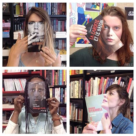 This Bookstore Seamlessly Aligns People’s Faces With the Perfect Book Covers French Bookstore, Photo Series Ideas, School Library Book Displays, Book Characters Dress Up, Photo Book Cover, Middle School Libraries, Book Advertising, Library Skills, Library Activities