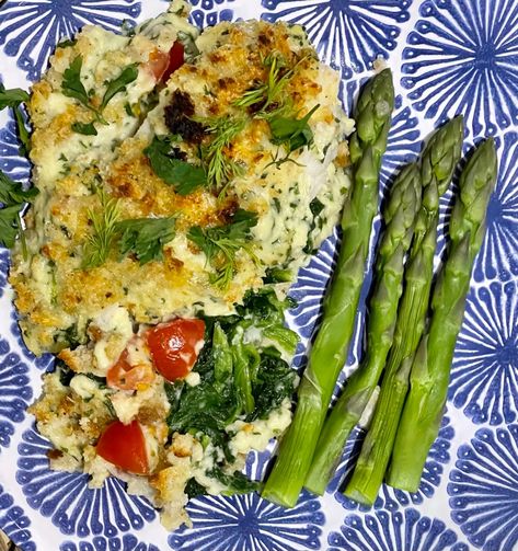 Florentine Style Baked Cod Cod Florentine, Parsley Sauce, School Food, I Forgot, Parsley, A Bag, Green Beans, Zucchini, Old School