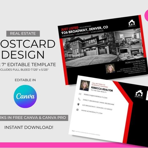 Real Estate Postcard Editable in Canva Real Estate Postcards, Purple Line, Realestate Marketing, Postcard Design, Canva Design, Card Templates, Design Template, Stock Images Free, Instant Download