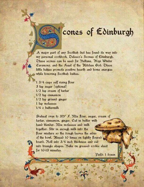 Scones of Edinburgh Medieval Food Recipes Desserts, Scottish Paganism, Medieval Baking, Medieval Desserts, Medieval Food Recipes, Beltane Recipes, Pagan Books, The Sabbats, Medieval Food