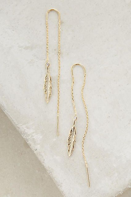 Threaded Feather Earrings - anthropologie.com Silver Jewelry Diy, Discount Jewelry, Fancy Jewellery, Gold Earrings Designs, Girly Jewelry, Feather Earrings, Stylish Jewelry, Circle Earrings, Gold Jewelry Fashion