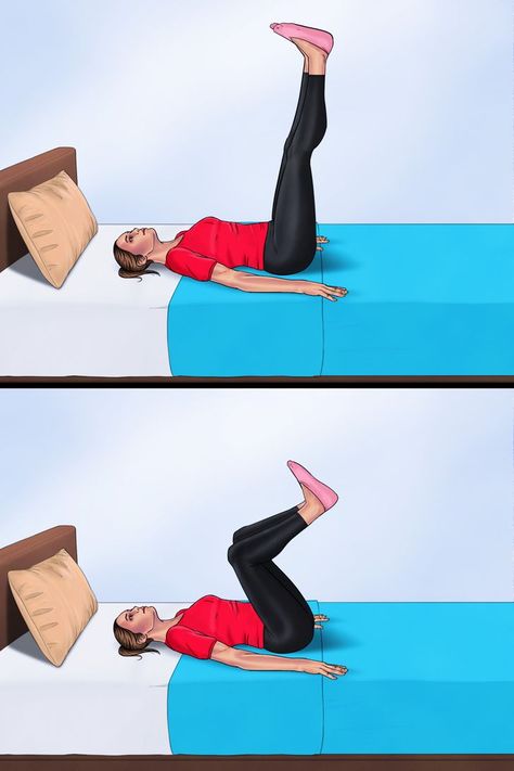 Hip Exercises In Bed, Lazy Yoga In Bed, Laying In Bed Exercises, Exercise You Can Do In Bed, Leg Exercises In Bed, Bed Pilates Exercise, Couch Exercises For Stomach, Bed Excersise Routine, Lying Down Exercises