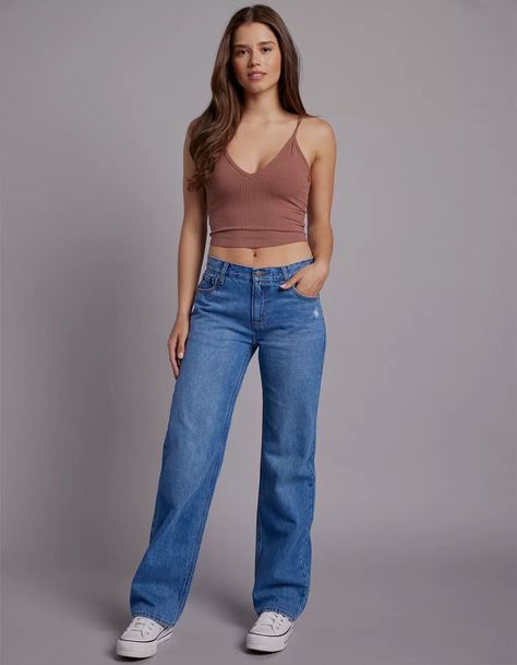 RSQ Womens Low Rise Straight Leg Jeans - MEDIUM WASH | Tillys Lower Rise Jeans, Levi Low Pro Jeans, Grey Low Rise Jeans, Low Pants Outfit, Low Waisted Jeans Outfit, Mid Waisted Jeans, Low Rise Straight Jeans, Low Rise Wide Leg Jeans, Sick Fits