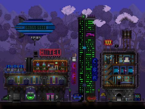 by BaergrimBoulderBelly Terraria Library, Terraria Space Base, Terraria Building Blocks, Terraria Graveyard Build, Terraria Cathedral, Cyberpunk House, Terrarium Base, Terraria Tips, Terraria House Ideas