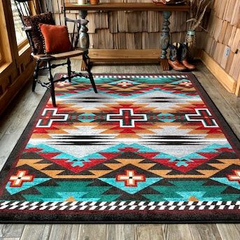 American Dakota 3 X 4 (ft) Electric Indoor Southwestern Area Rug in the Rugs department at Lowes.com Western Decor Ideas, Southwestern Living Room, Southwest Area Rugs, Native American Rug, Southwest Living, Tufting Rug, Native American Rugs, Rustic Cross, Taurus Zodiac Facts