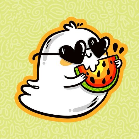 Little Ghost Shack / Lydia Jean Art | What’s your favorite summer treat? Summerween is a bit away but as it’s getting hot and Memorial Day is the unofficial start to summer… | Instagram Watermelon Halloween, Spooky Summer, Jean Art, Little Ghost, Creepy Horror, Summer Watermelon, Summer Treats, Summer Instagram, Summer Art