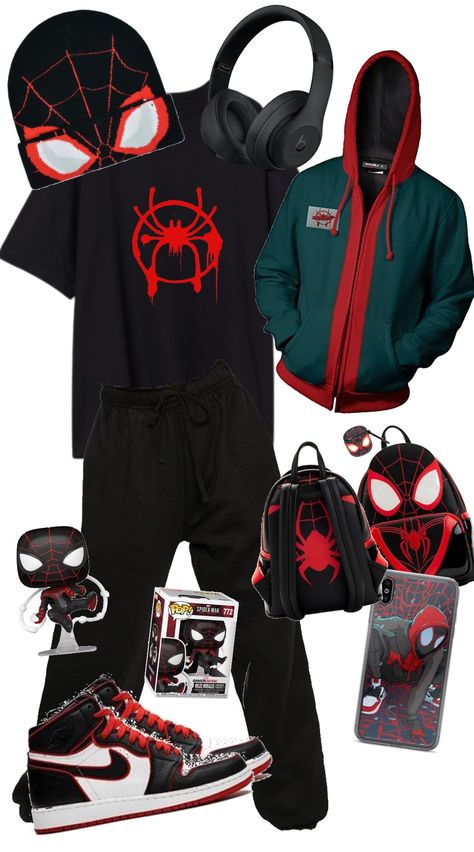 #Spiderman #MilesMorales #Miles #Outfit #Random Miles Morales Style Outfit, Miles Morales Fit, Miles Morales Stuff, Miles Morales Outfit Aesthetic, Miles Morales Clothes, Spiderman Aesthetic Outfit, Miles Morales Outfit Ideas, Miles Morales Inspired Outfit, Miles Morales Style