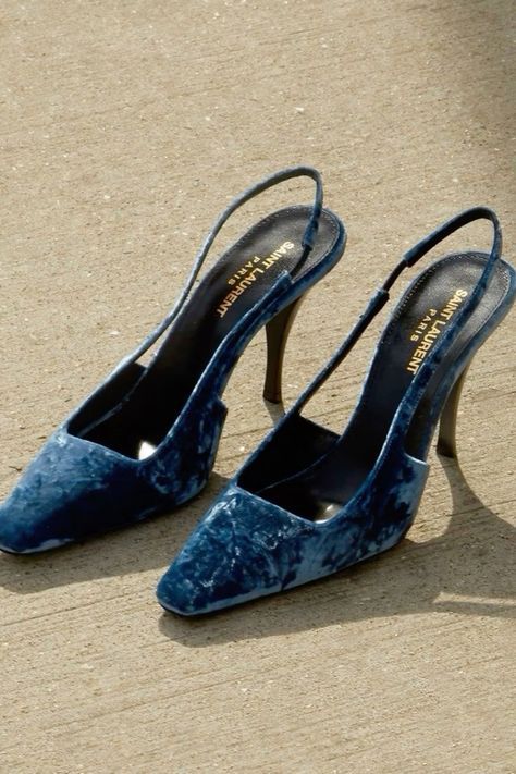 Heels Dark Blue, Blue Jean Heels, Jean Heels, Dark Blue Heels, Blue Velvet Heels, Artistic Fashion, Fancy Heels, Fashion Director, Dr Shoes