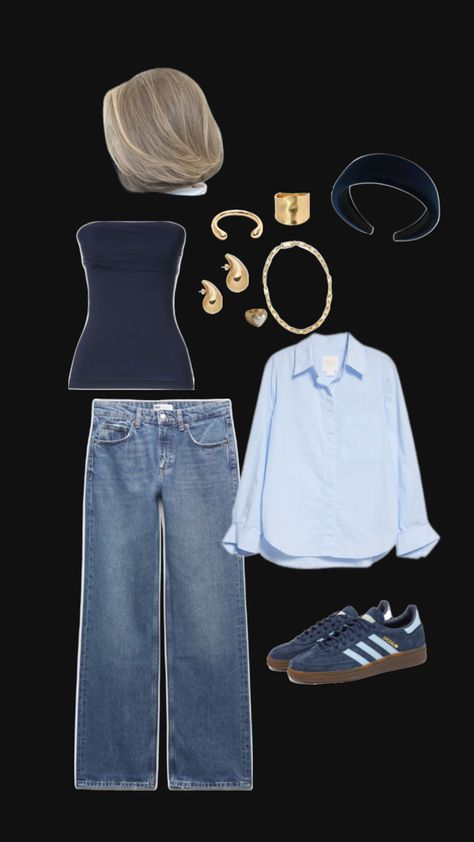 Navy Blue Tee Outfit, Blue Tee Outfit, Jeans Summer, Summer Jeans, Blue Tee, Tee Outfit, Clothes Ideas, Navy Shirt, Blue Shirt