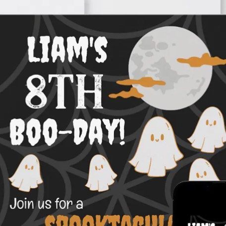 @design_bonanza on Instagram: "Happy Boo-Day Invitation https://tinyurl.com/boo-day #halloweenbirthday #booday #happybooday #ghosts #birthdayinvites #custominvitations #fallbirthday #halloweenparty #kidsbirthday #kidsparty #birthdaytheme #spooky #spookybirthday #spookyparty #celebrate #partythemes #ghosts #spiderweb #orangeandblack #blackandorange #spooktacular #birthdayinvitations #midnight #octoberbirthdays #october #halloweenbirthdayparty #birthdaygirl #birthdayboy #fullmoon #nighttime" Happy Boo Day Birthday, Happy Boo Day, Birthday Halloween Party, Fall Birthday, Birthday Invite, Halloween Birthday, Custom Invitations, Birthday Theme, Boy Birthday